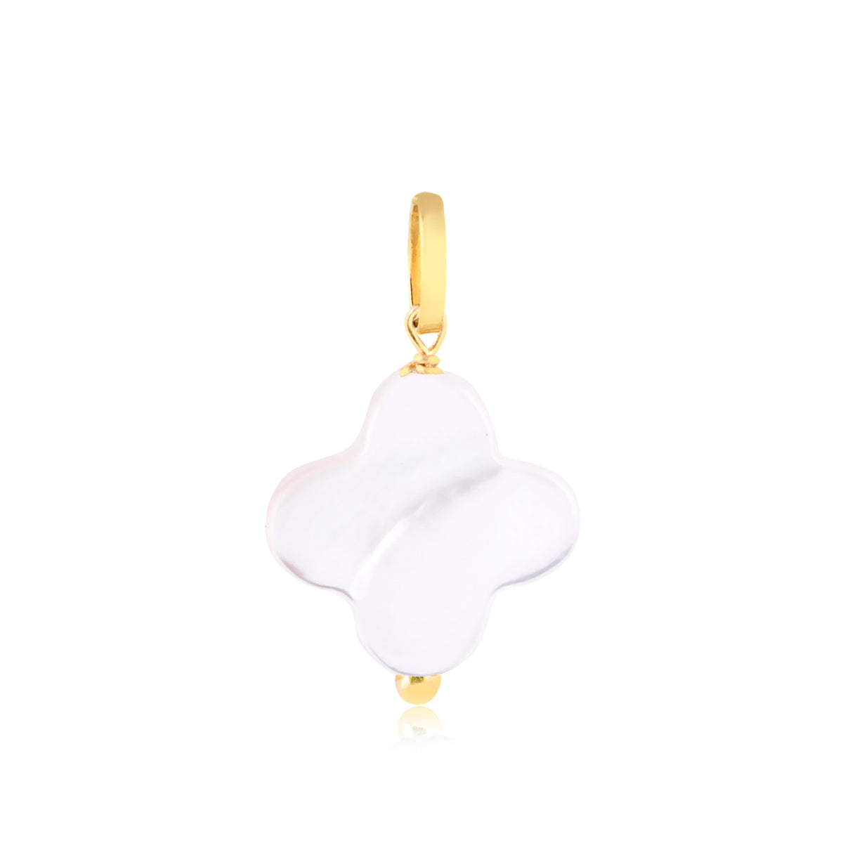 Fine 18k Yellow Gold Mother Of Pearl Leaf Clover Pendant For Him, Her