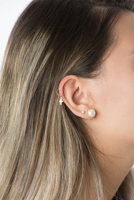 18k Solid Gold Drop Dangle Cross Cartilage Hoop Ring Ear Piercing for Teen Women