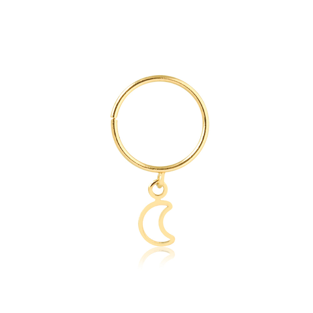 18k Yellow Gold Drop Dangle Moon Cartilage Hoop Ring Ear Piercing