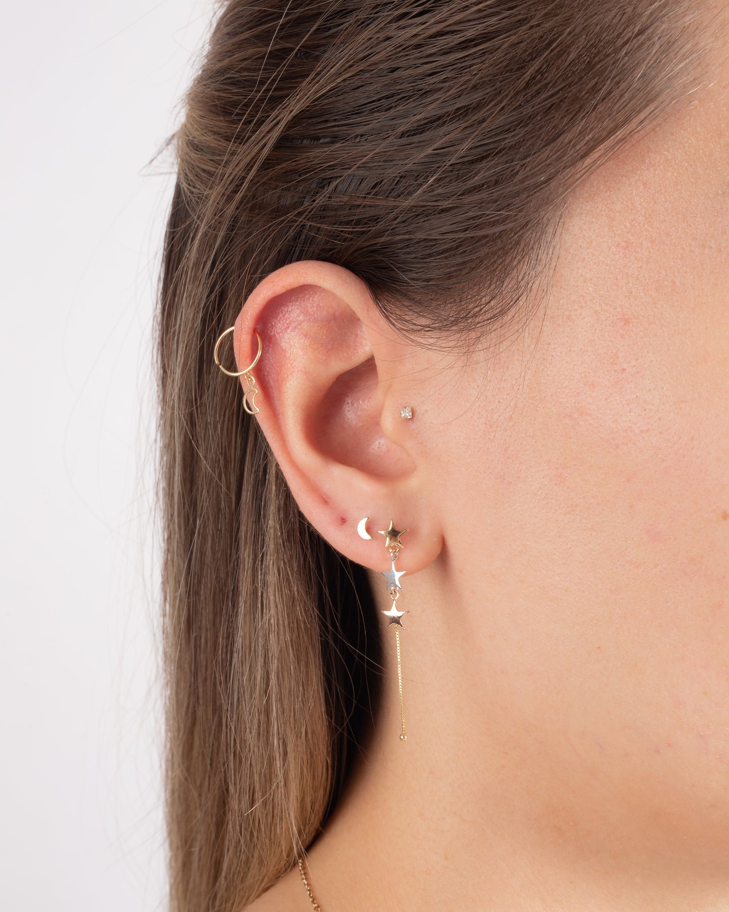 18k Yellow Gold Drop Dangle Moon Cartilage Hoop Ring Ear Piercing