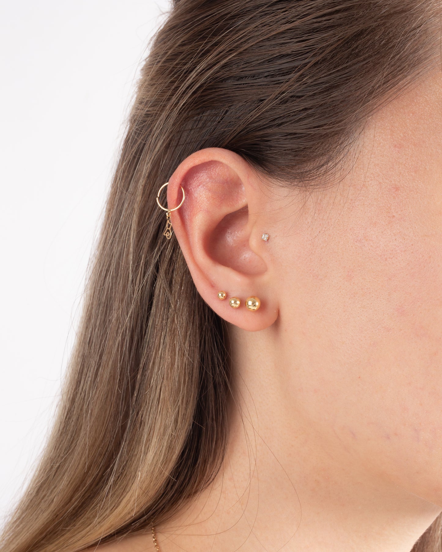 18k Solid Gold Drop Dangle Cat Cartilage Hoop Ring Ear Piercing for Teens Women