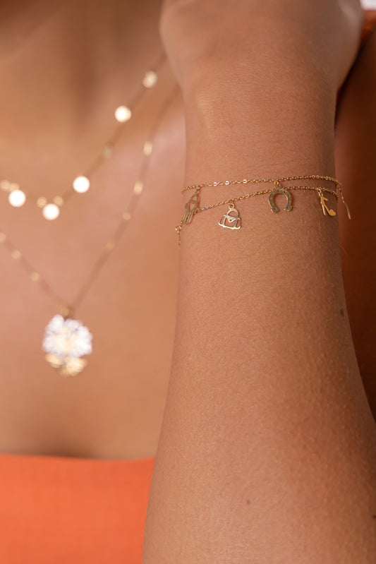 Lucky Bracelet 18k Solid Yellow Gold Ring Clasp for Teens and Women