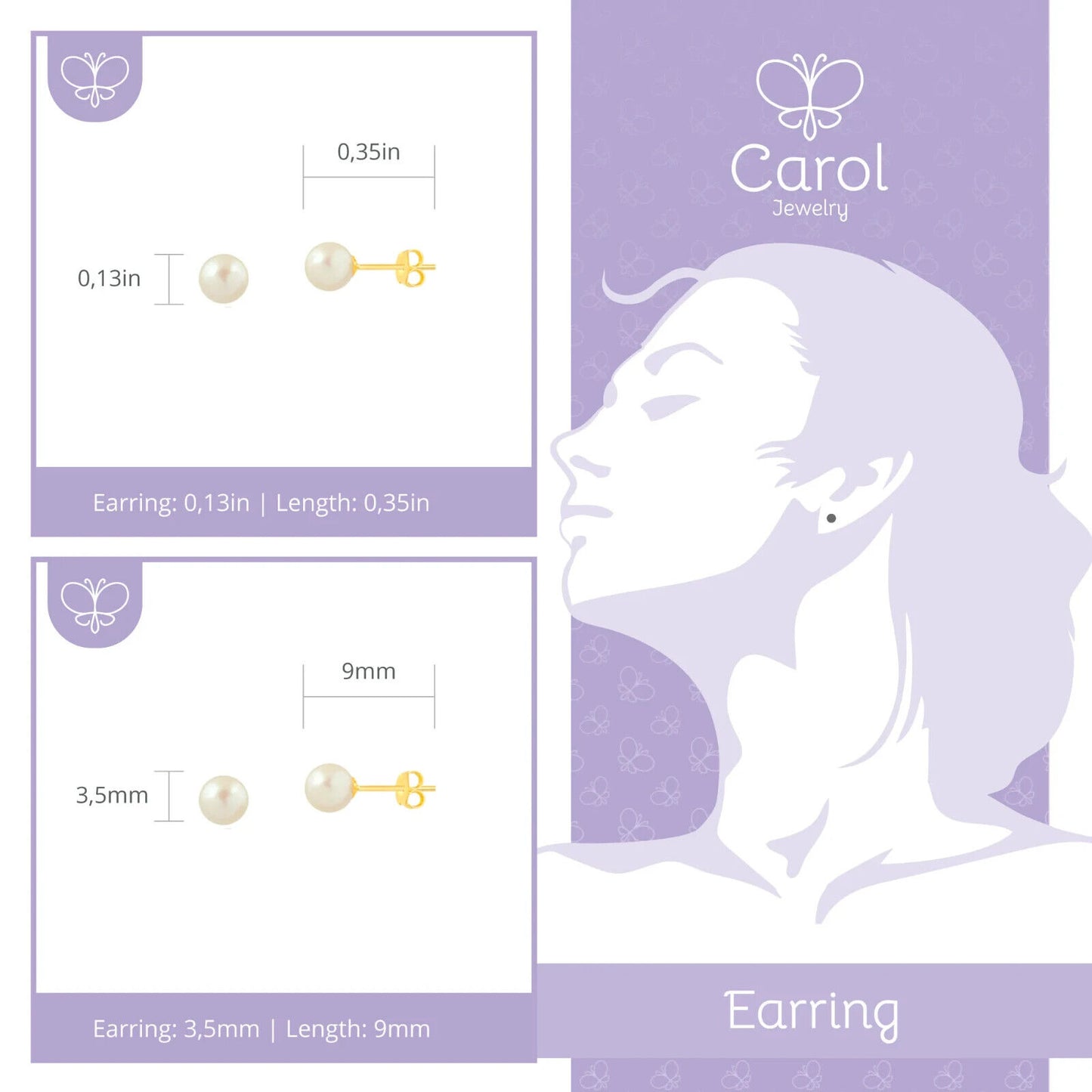 18k Gold Freshwater Pearl Studs Timeless Bridal  Wedding Jewelry for woman