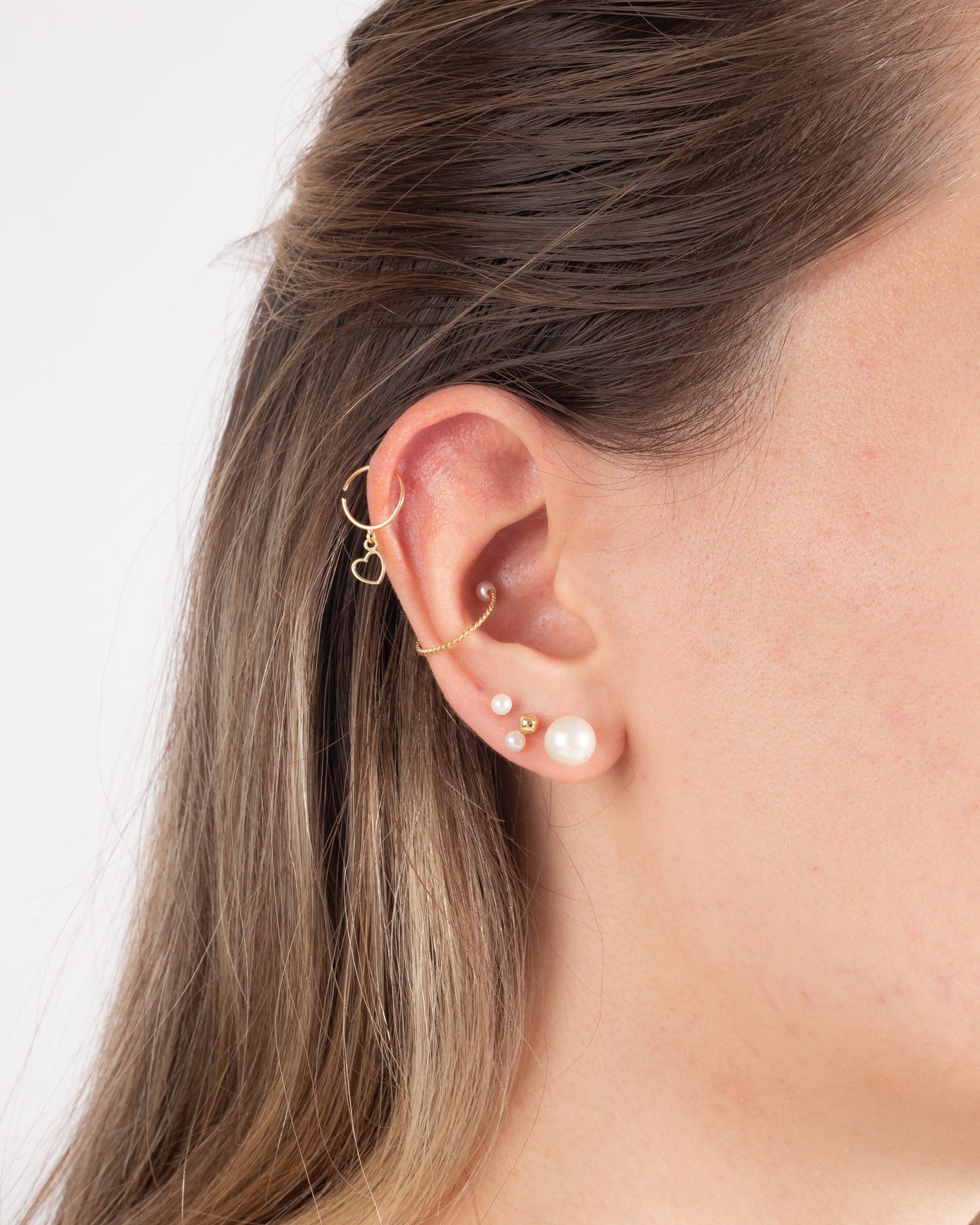 Piercing 18k Solid Gold Drop Dangle Heart Cartilage Hoop Ring Ear for Teen Women