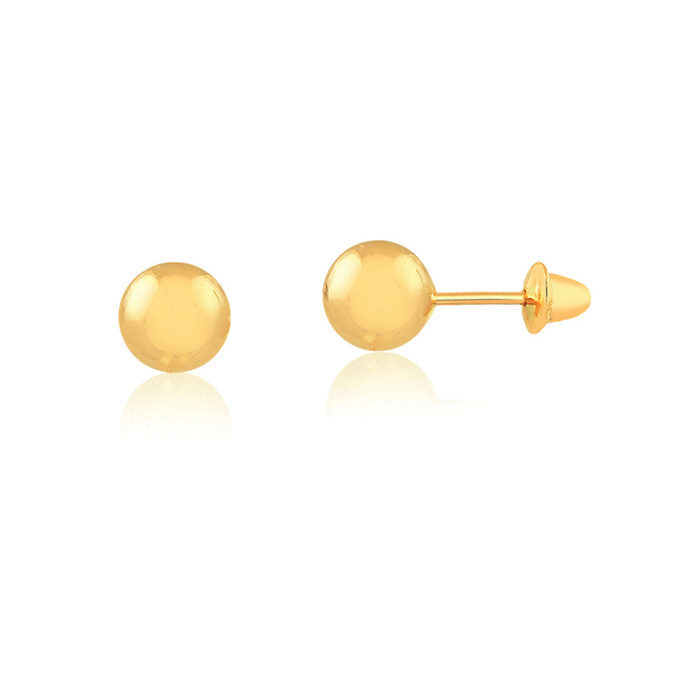 Gold Ball 4 mm 18k Solid Yellow Gold Push Backs Stud Earrings Infants Toddlers