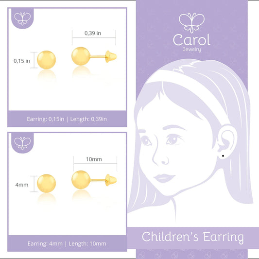 10k Solid Gold 4mm Ball Studs Safety Back