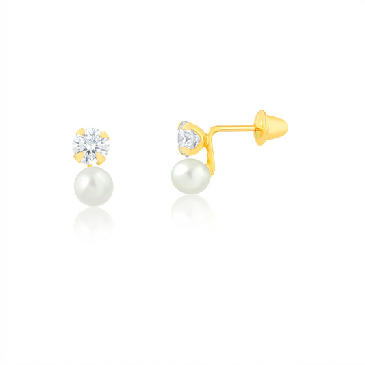 10k Gold Earring Freashwater Pearl and Ball Classic Design for woman