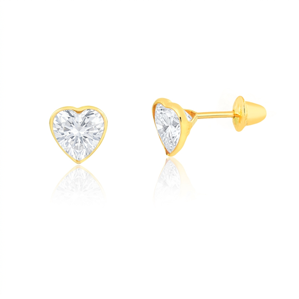 10k Gold earring heart shape design cubic Zirconia for woman