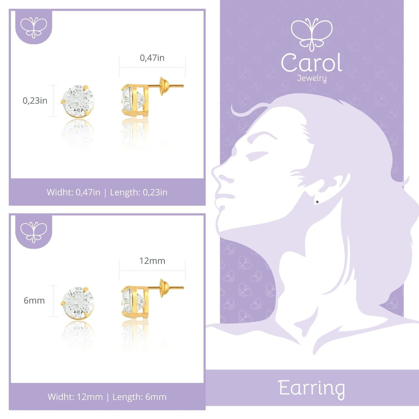 10k Gold Classic Cubic Zirconia back studs for woman