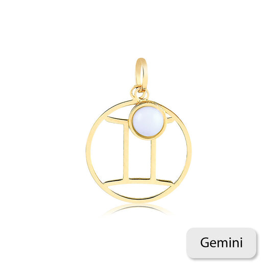 Gemini  Zodiac Sign 14k Solid Gold Medal charm for Chain for Women and Men