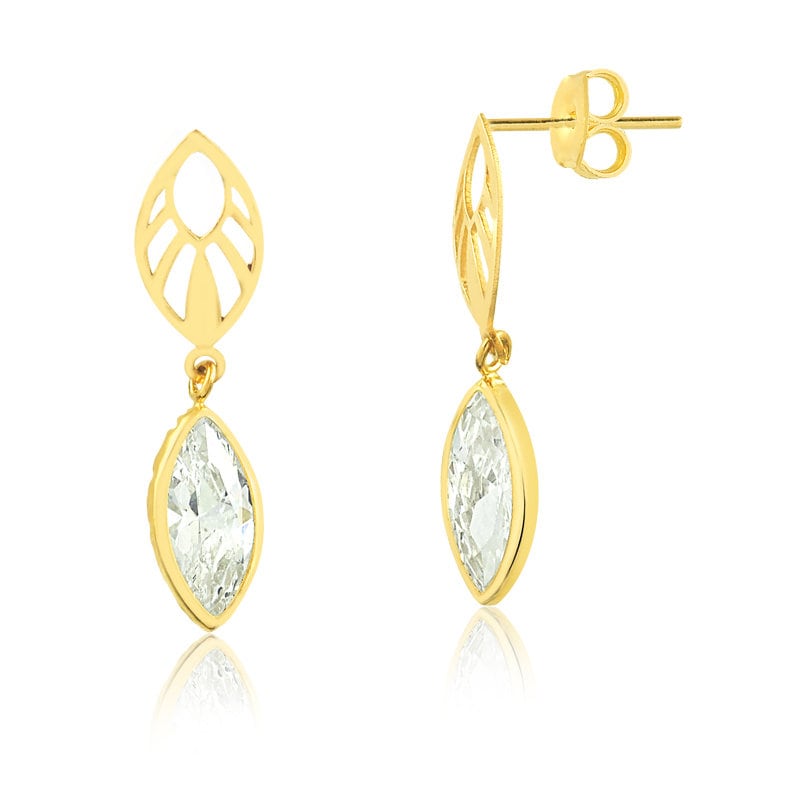 Mosaic Cubic Zirconia 18k Solid Yellow Gold Earrings | Mosaic Drop Dangle Earrings for Women