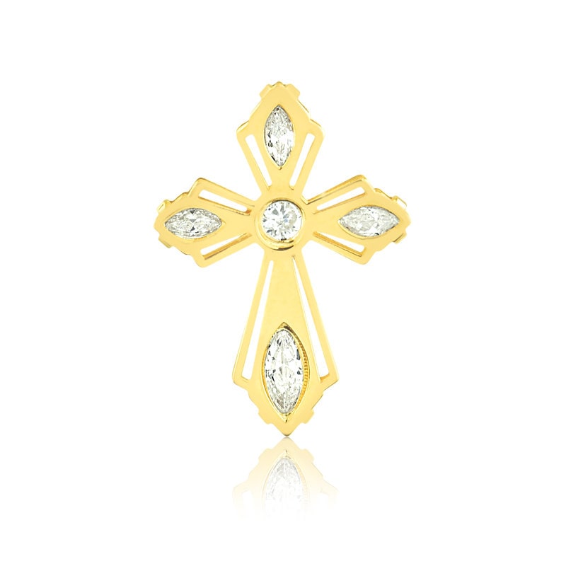 Cubic Zirconia Cross Pendant 18k Solid Yellow Gold | CZ Pendant for Necklace for Women and Girls - Birthday Gift - Wedding Jewelry