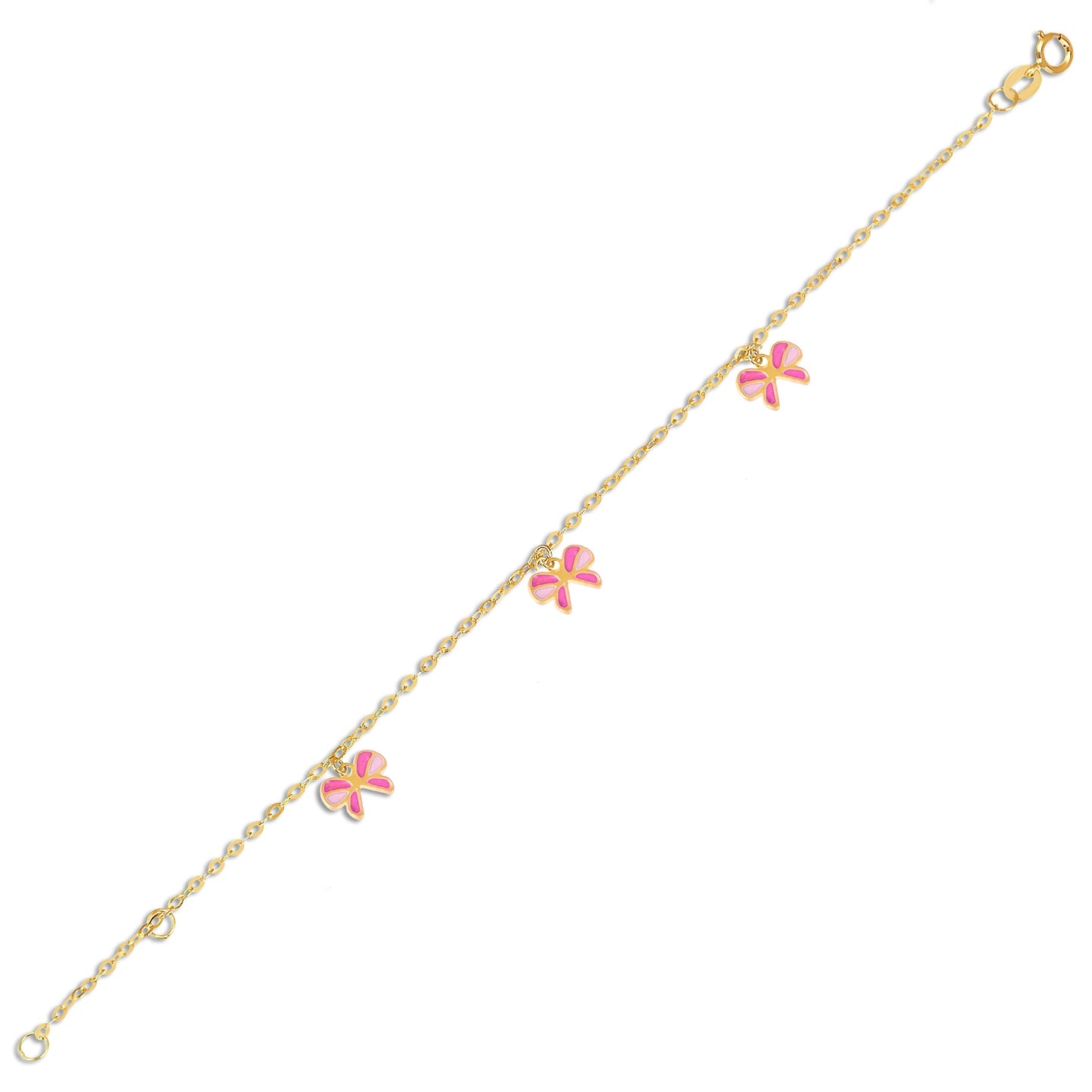 18k Solid Yellow Gold Pink Bow Tie Ribbon Children Baby New Born Bracelet
