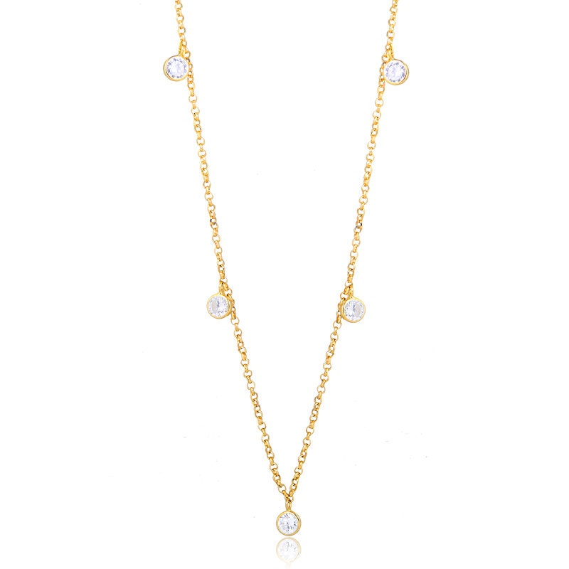 18k Solid Yellow Gold 4 mm CZ Necklace | Cubic Zirconia Necklace for Women, Teens and Girls