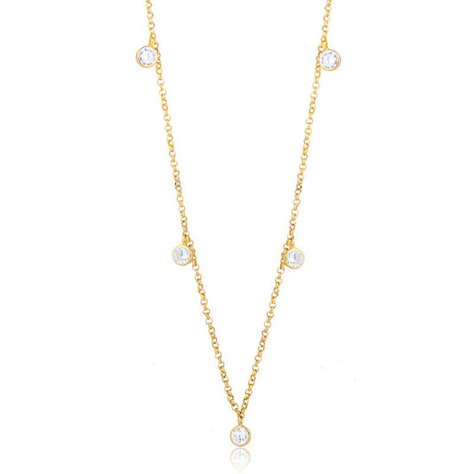 18k Solid Yellow Gold 4 mm CZ Necklace | Cubic Zirconia Necklace for Women, Teens and Girls