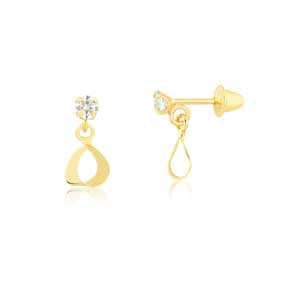 Circle Drop CZ 18k Solid Yellow Gold Earrings | Cubic Zirconia Push Backs Stud for Infants and Toddlers