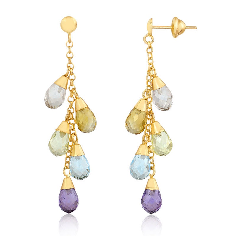 Natural Stones 18k Solid Yellow Gold Earrings | Drop Dangle Earrings for Women