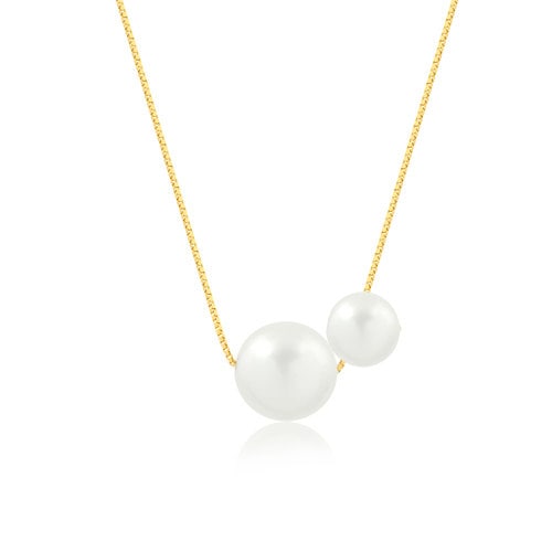 Double Pearl 18k Solid Yellow Gold Necklace | Freshwater Pearls for Women