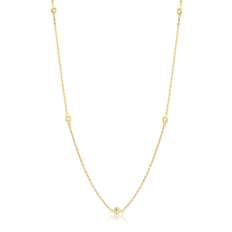 18k Solid Yellow Gold 3 mm Cubic Zirconia Necklace