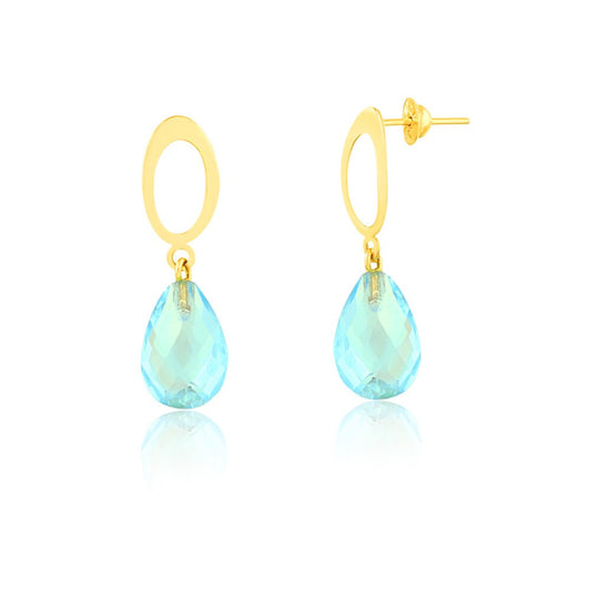 Drop Dangle Natural Topaz Stone 18k Solid Yellow Gold Earrings | Safety Stopper Stud for Women