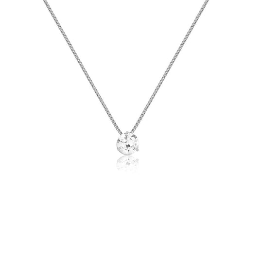 18k Solid White Gold Solitaire, 4 mm Cubic Zirconia Necklace for Women, Girls and Teens | Gifts for Her, BFF Gifts