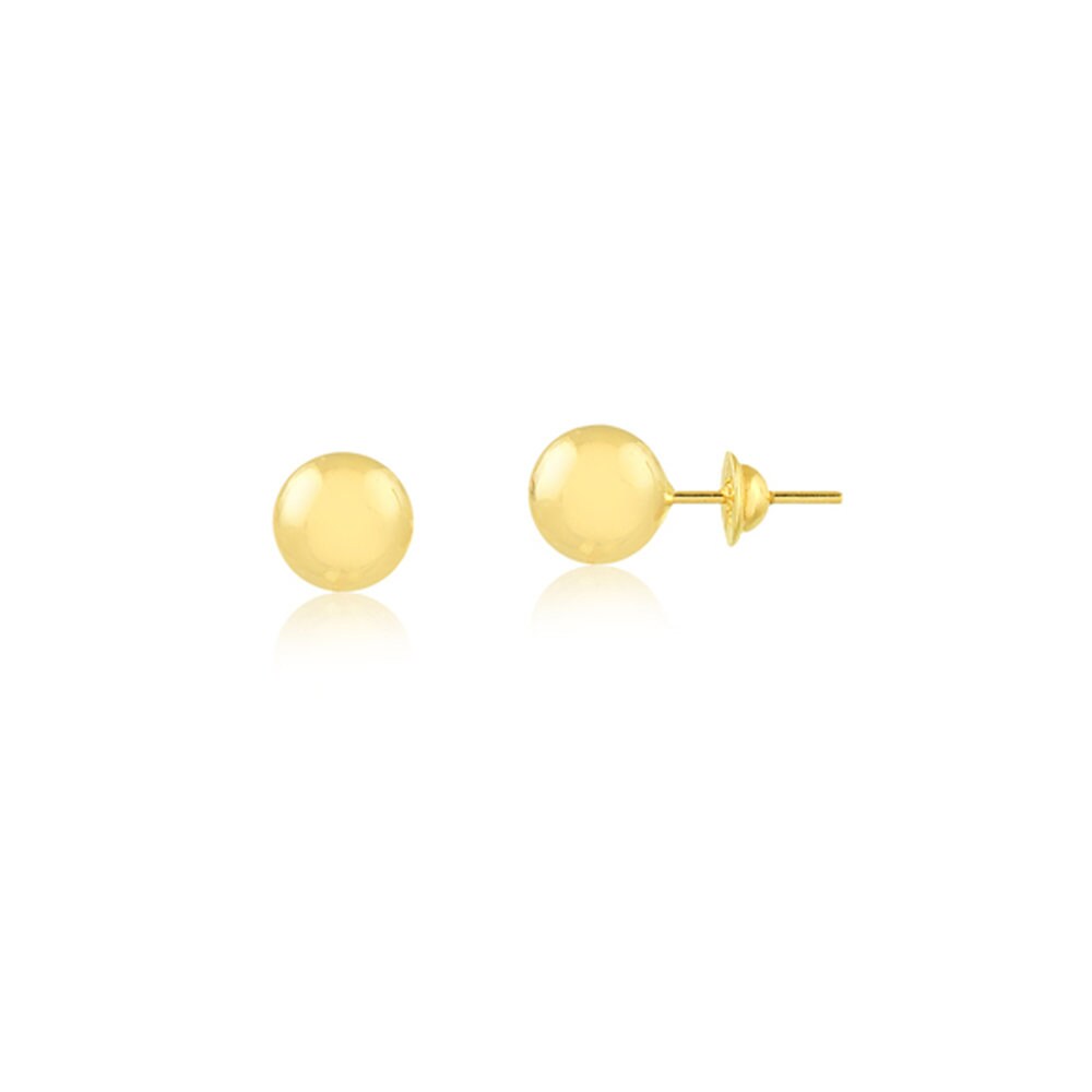 6 mm 18k Solid Yellow Gold Ball | Push Backs, Stud Earrings for Children, Girls, Teens, and Women