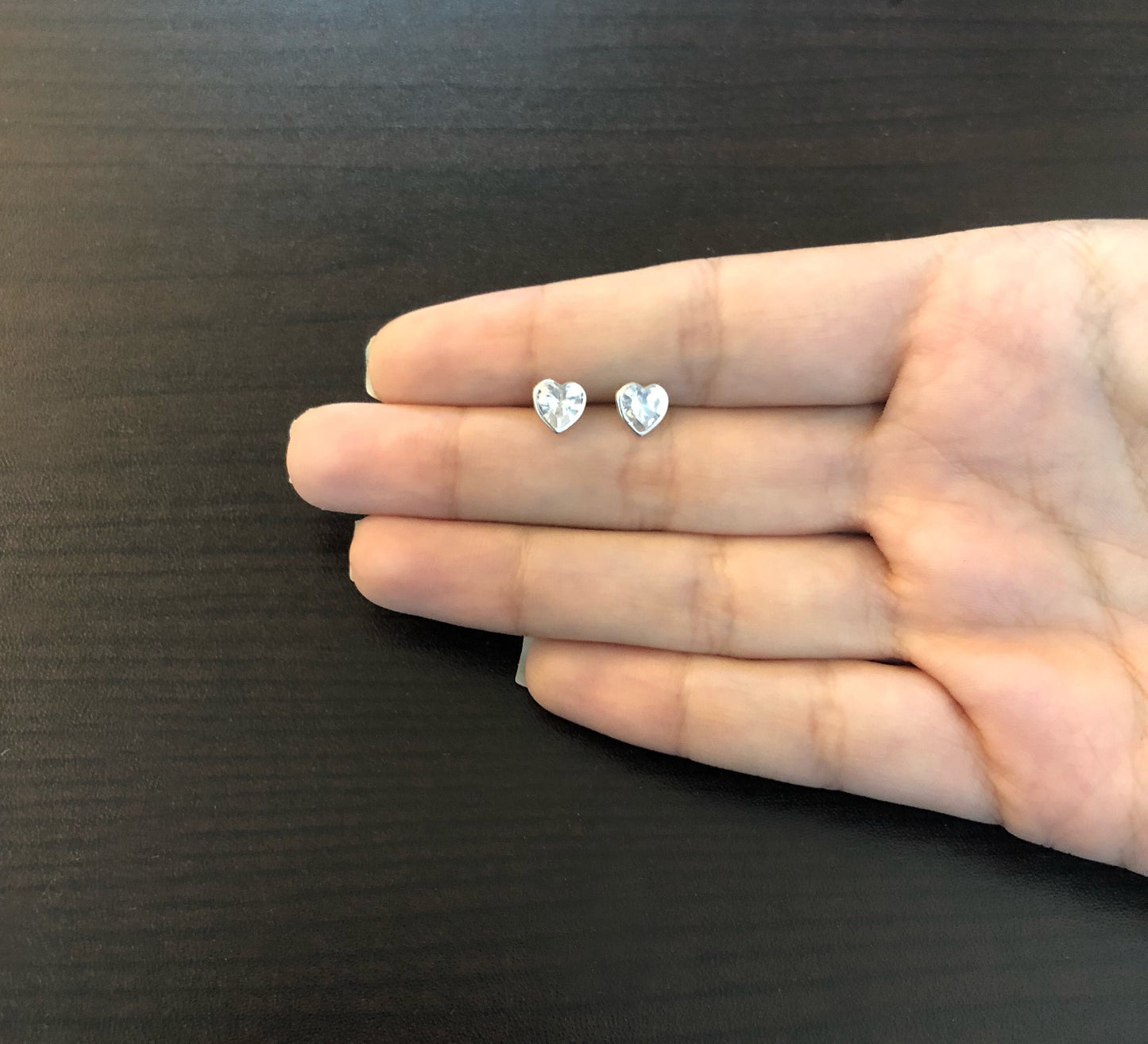 Heart Cubic Zircon 18k Solid White Gold Earrings | 6 mm Cubic Zircon, CZ, Push Backs, Stud Earrings for Toddlers, Children and Teens