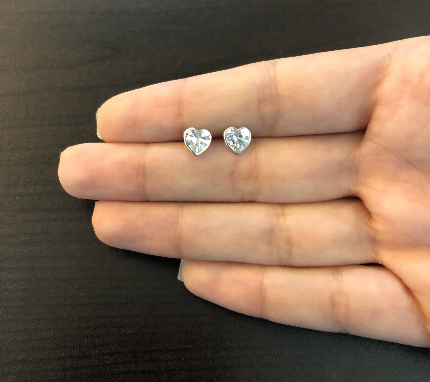 Heart Cubic Zircon 18k Solid White Gold Earrings | 6 mm Cubic Zircon, CZ, Push Backs, Stud Earrings for Toddlers, Children and Teens