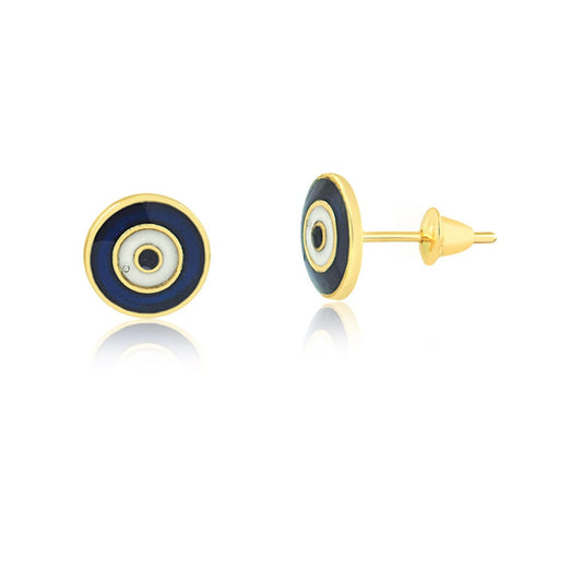 Evil Eye 18k Solid Yellow Gold Earrings | Resin, Enamel, Greek Eye, Turkish Eye, Push Backs, Stud for Women, Teen and Girls