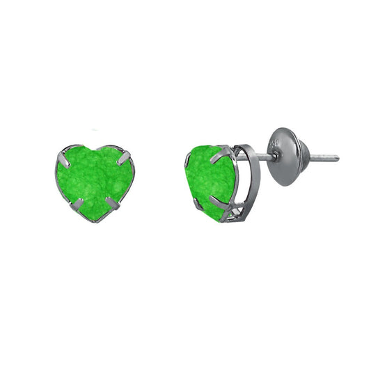 Natural Green Jade Stone Heart Shaped 18k Black Rhodium | Push Backs Stud for Teens and Women