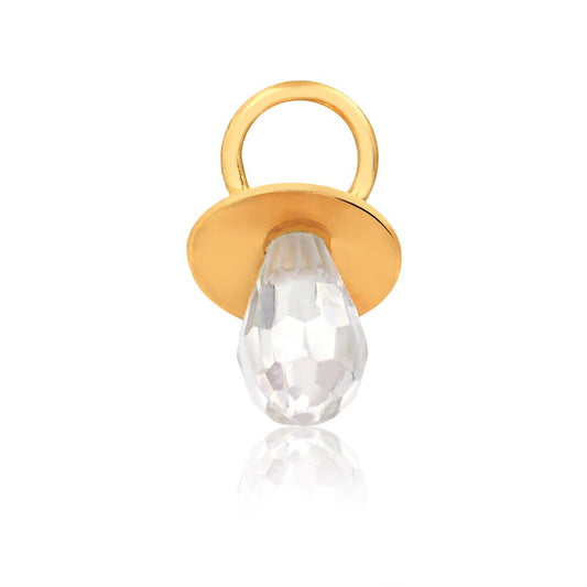 Tiny 14k Solid Yellow Gold Baby Pacifier Cubic Zirconia Shaped Pendant for Necklace for Women