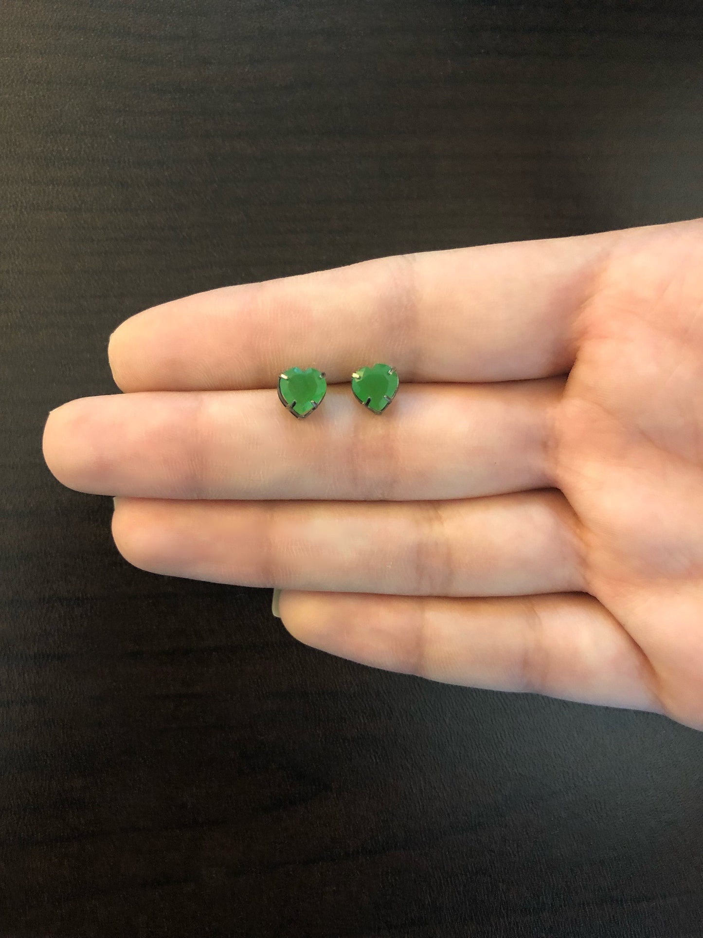 Natural Green Jade Stone Heart Shaped 18k Black Rhodium | Push Backs Stud for Teens and Women