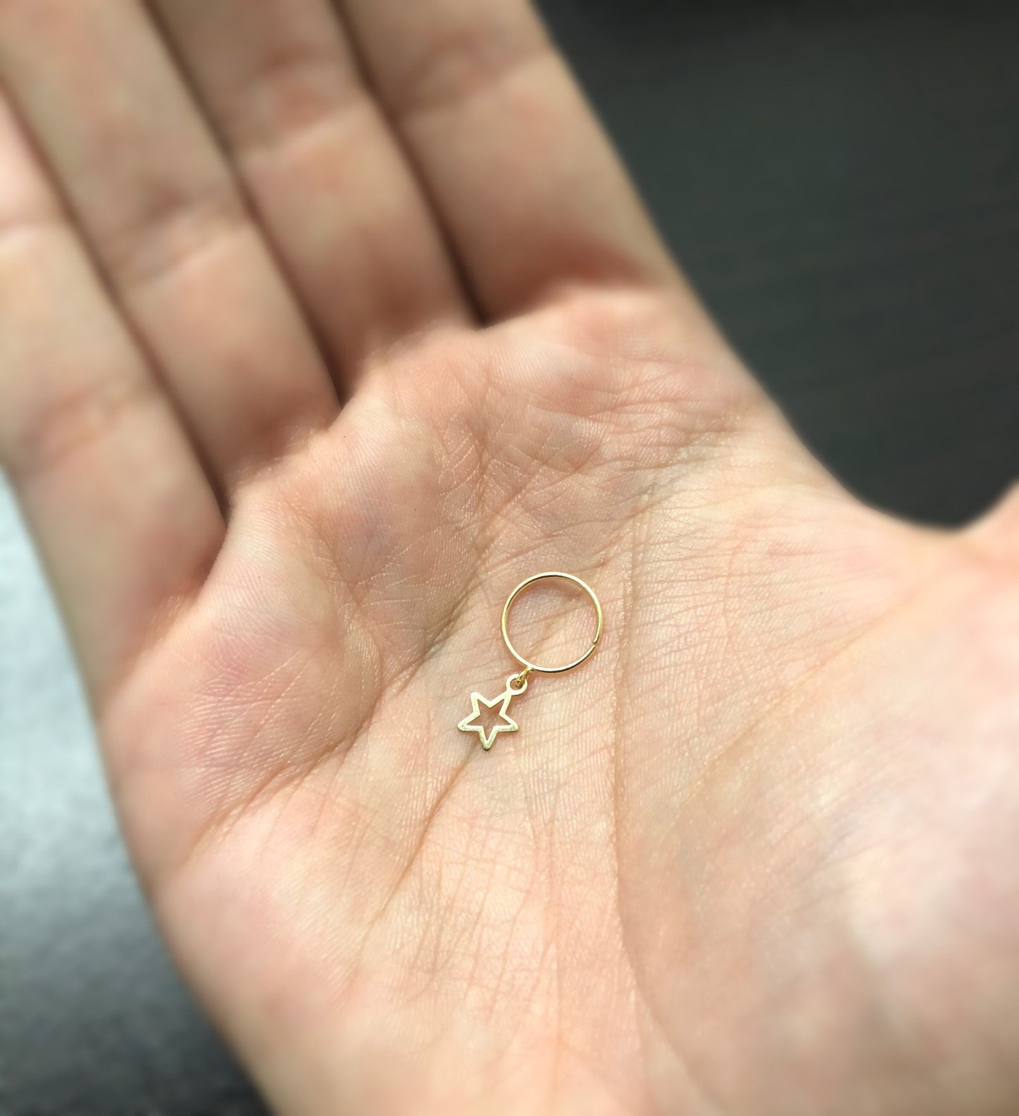 18k Solid Yellow Gold Star Dangle Hoop Piercing Cartilage Ring – Women