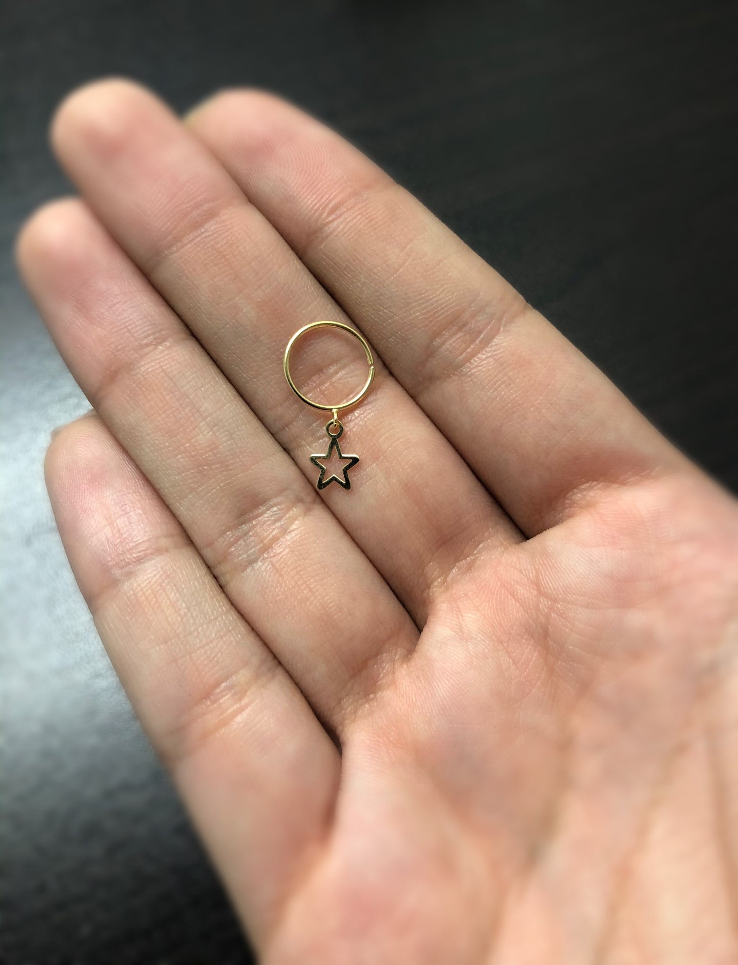 18k Solid Yellow Gold Star Dangle Hoop Piercing Cartilage Ring – Women