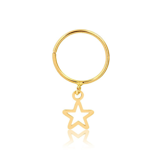 Star Shaped Piercing 18k Solid Yellow Gold | Drop Dangle Hoop Ear Cartilage Ring for Teens and Women