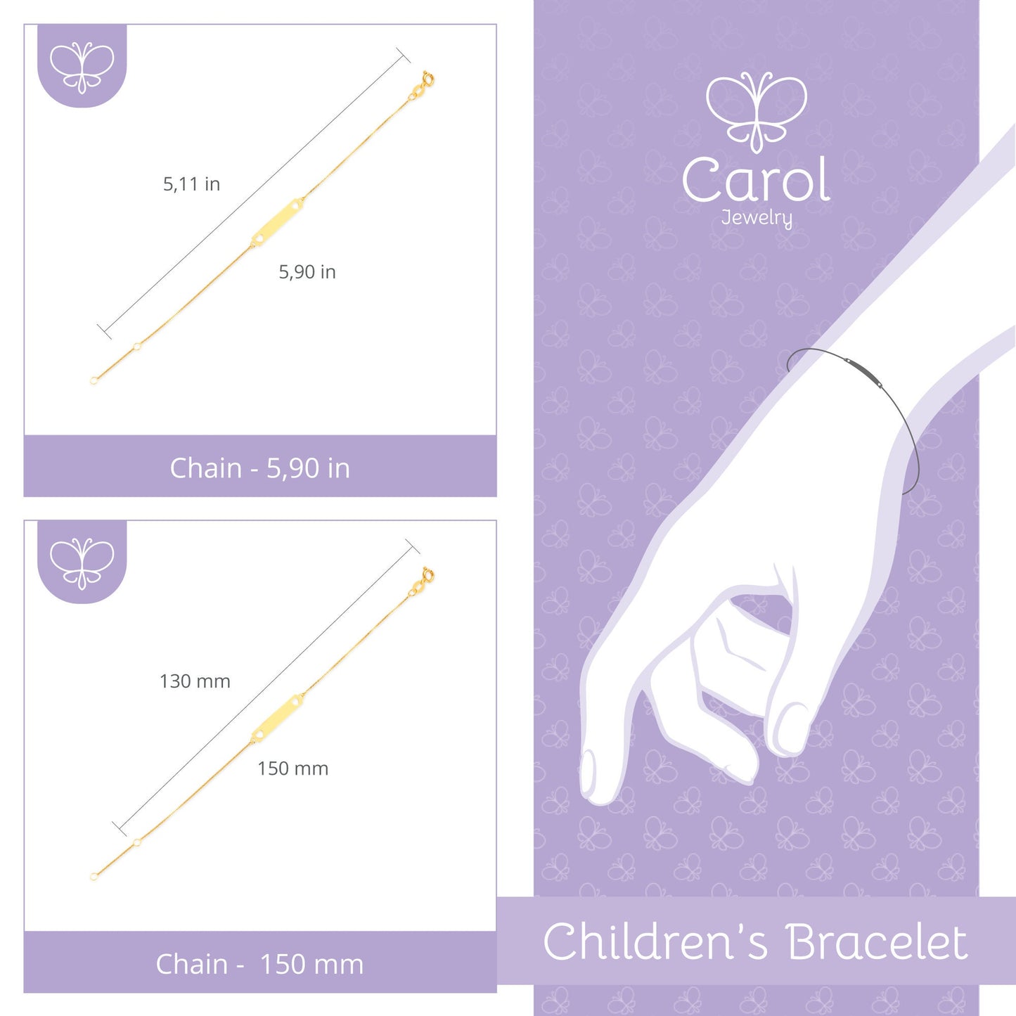 18k Solid Yellow Gold Heart Newborn Babies Ring Clasp Bracelet for Personalized Customize Engraving
