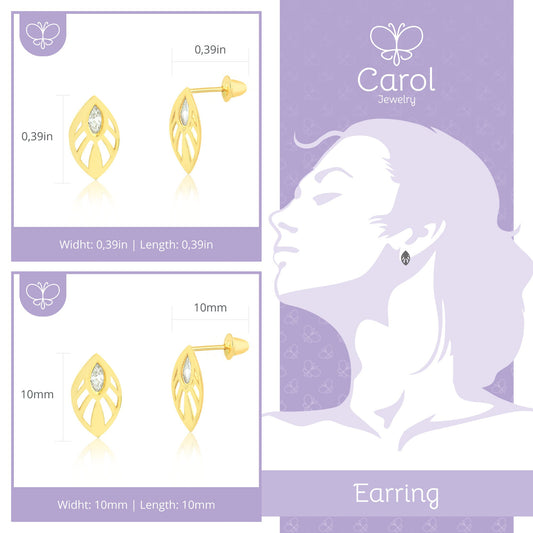 Double Mosaic CZ 18k Solid Yellow Gold Earrings | Cubic Zirconia Stud