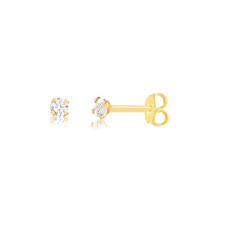 Cubic Zircon/Zirconia 1.75 mm 14k Solid Yellow Gold Butterfly Backs Stud Earrings for Babies and Newborn