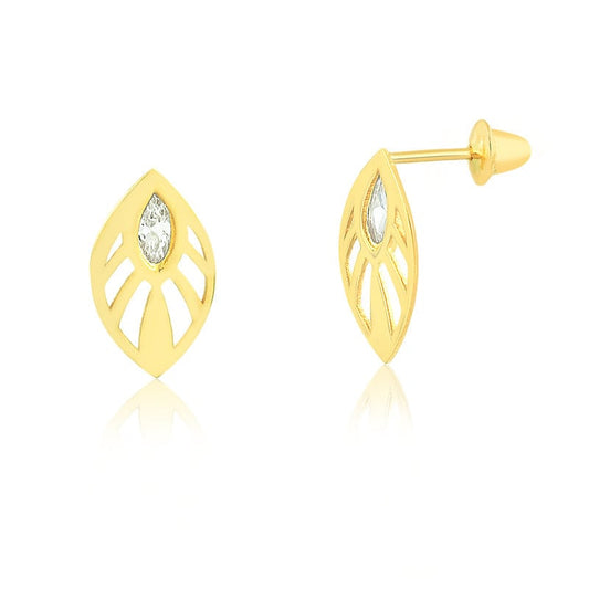 Double Mosaic CZ 18k Solid Yellow Gold Earrings | Cubic Zirconia Stud for Girls and Women