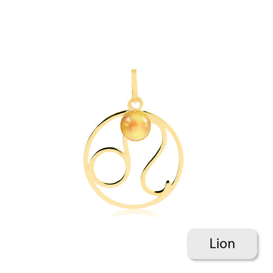 Leo Zodiac Sign 14k Solid Gold Medal charm for Chain for Women and Men