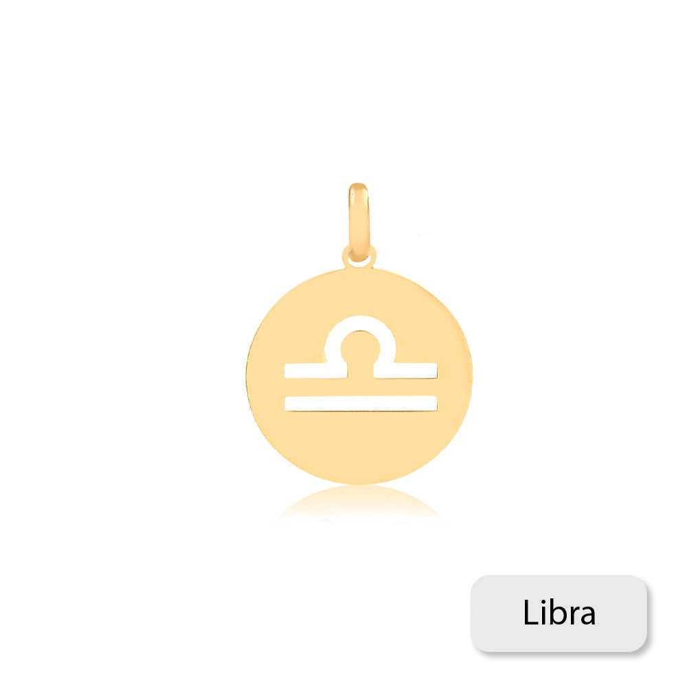 Libra Zodiac Sign 14k Yellow Gold Medal charm for Chain for Teens,Women Men