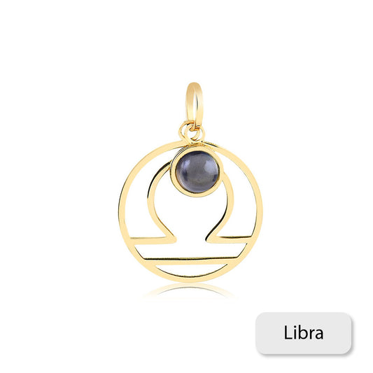 Libra Zodiac Sign 14k Solid Gold Medal charm for Chain for Women and Men