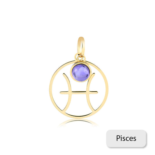 Pisces Zodiac Sign 14k Solid Gold Medal charm for Chain for Women and Men