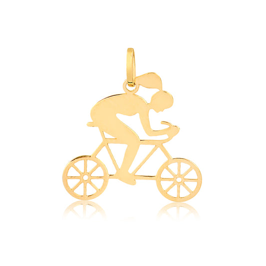 14k Yellow Gold Cycling Biker Pendant Sport Charm for Her