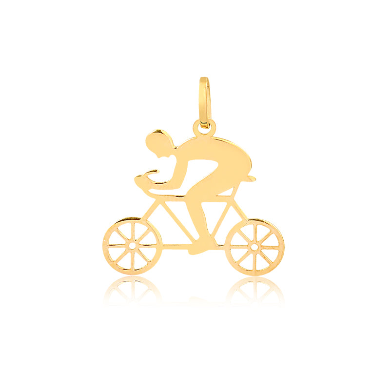 14k Yellow Gold Cycling Biker Pendant Sport Charm for Him