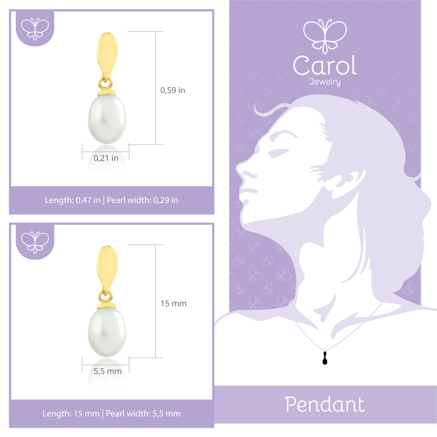 10k Gold Freashwater pearl Drop design 5.5mm pendant