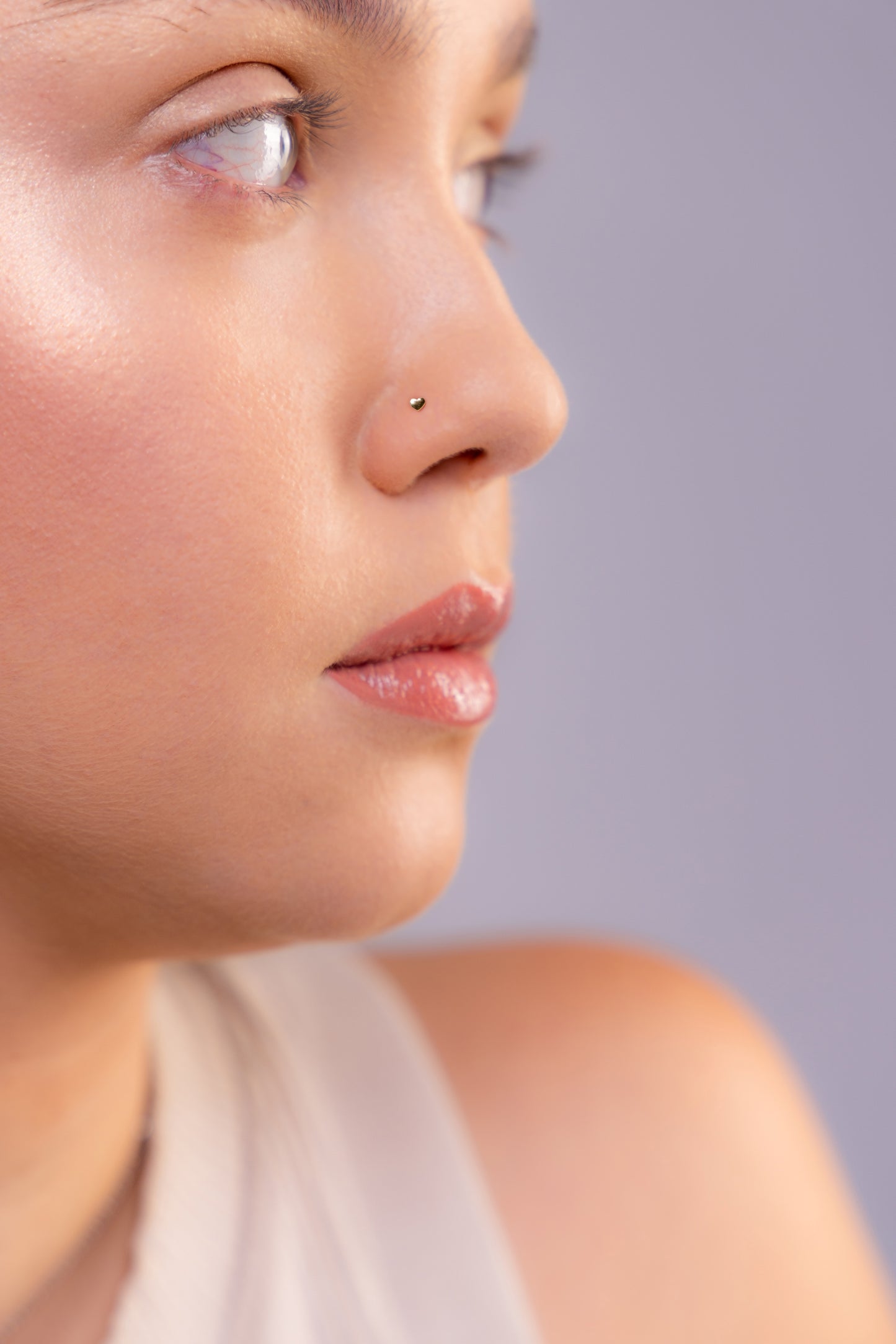 18k Gold Tiny Nose Stud Heart Shape Piercing for Her