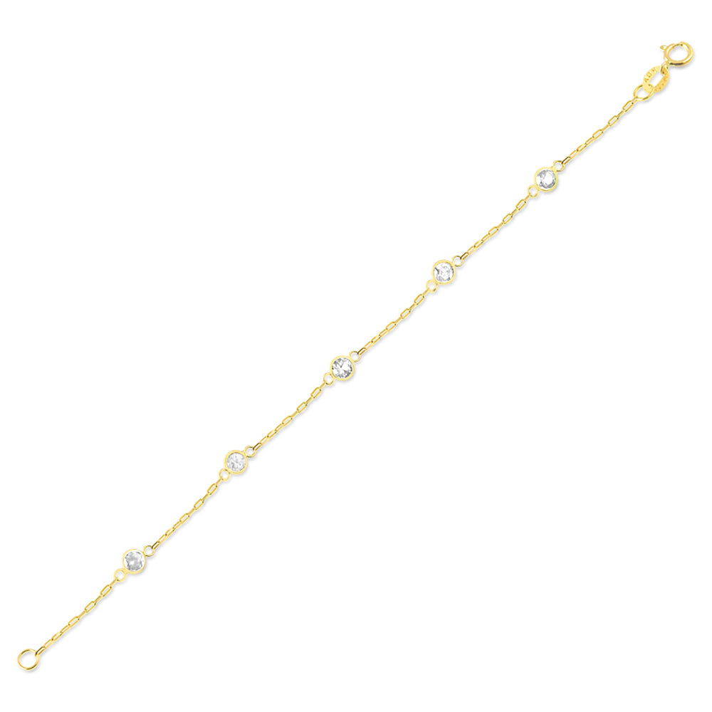 18K Solid Gold Rainbow CZ Bracelet Dainty Cubic Zirconia Chain with Ring Clasp for Women or Teens 13 cm