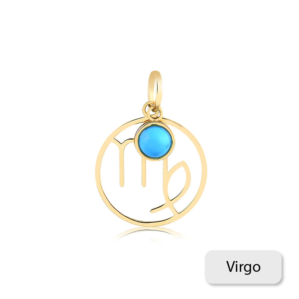 Virgo Zodiac Sign 14k Solid Gold Medal charm for Chain for Women and Men