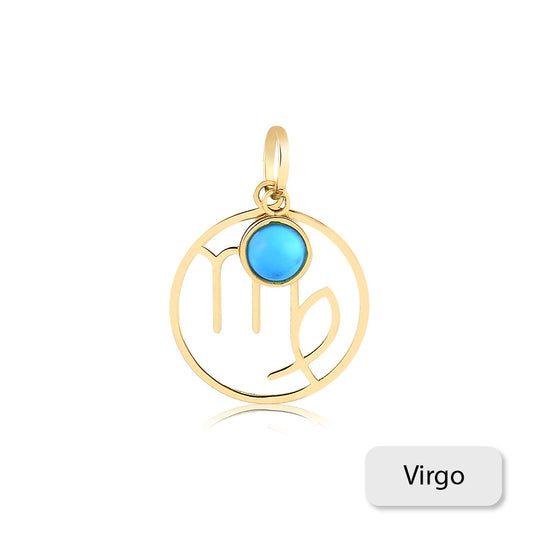 Virgo Zodiac Sign 14k Solid Gold Medal charm for Chain for Women and Men